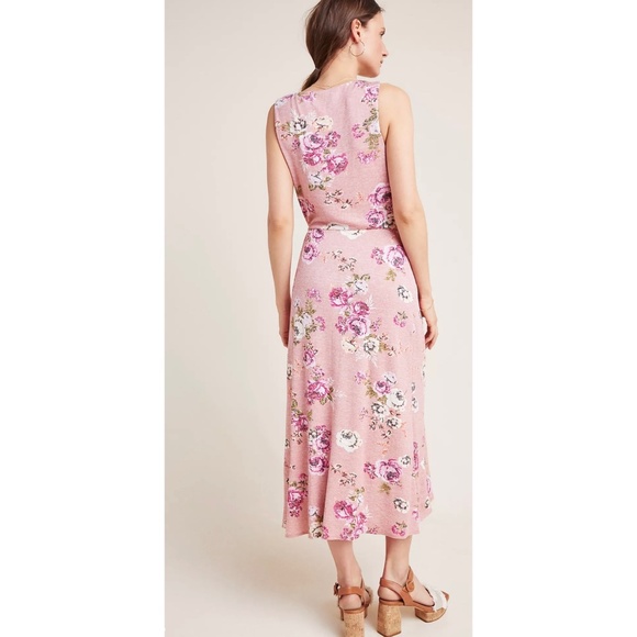 Bailey 44/ Anthropologie Pink  Rose V-Neck , Slit Front, Midi Dress, x-Small - Picture 2 of 13